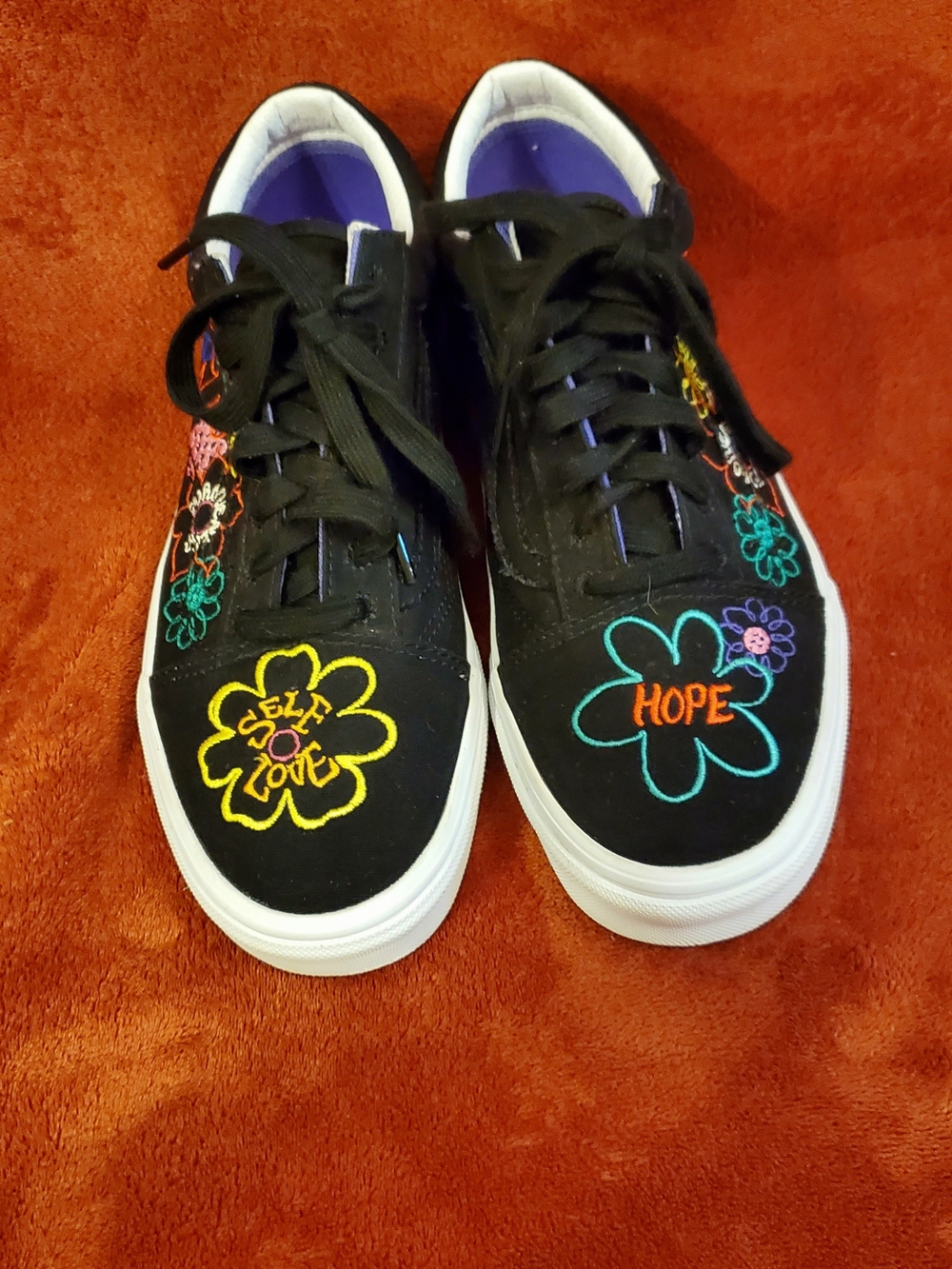 Vans Black Low-Top Sneakers with Multicolor Floral Embroidery